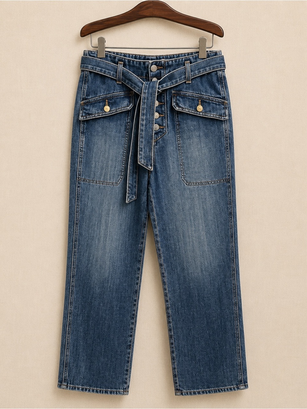 NWT Veronica Beard Rinley Straight Leg Belted Jeans 29 High Rise